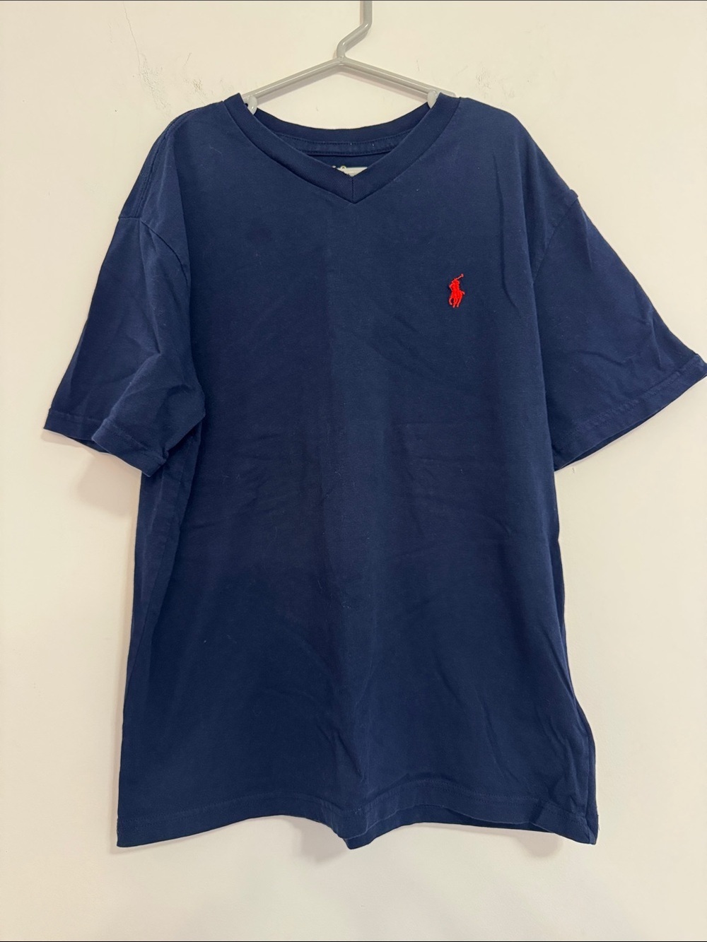 Ralph Lauren Navy V-Neck T-Shirt with Red Polo Emblem